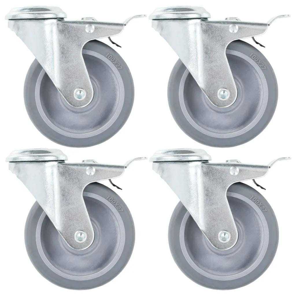 Rodas giratórias com furo e travões duplos 4 pcs 100 mm