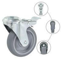 Rodas giratórias com furo e travões duplos 4 pcs 100 mm