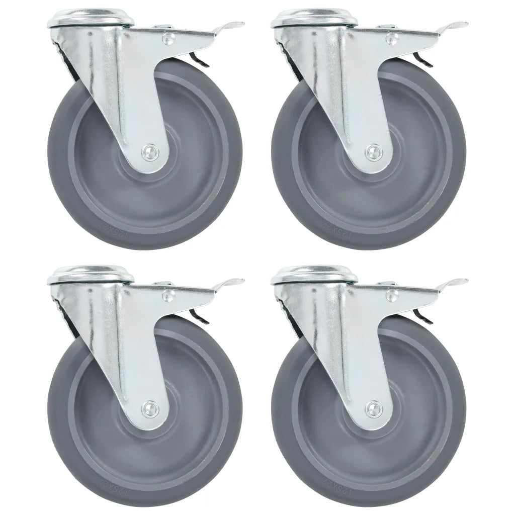 Rodas giratórias com furo e travões duplos 4 pcs 125 mm