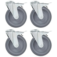 Rodas giratórias com furo e travões duplos 4 pcs 125 mm