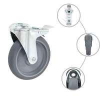 Rodas giratórias com furo e travões duplos 4 pcs 125 mm