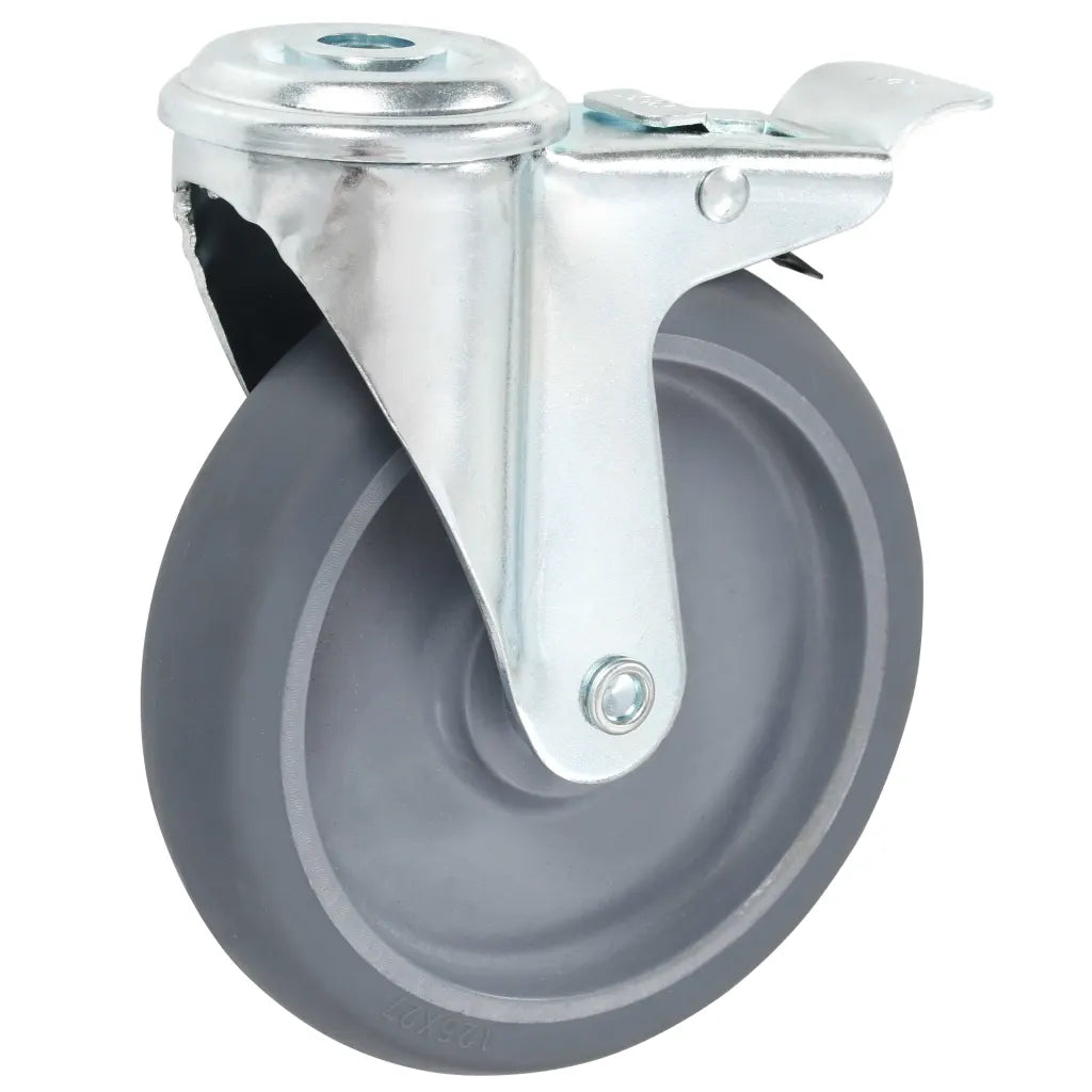Rodas giratórias com furo e travões duplos 4 pcs 125 mm