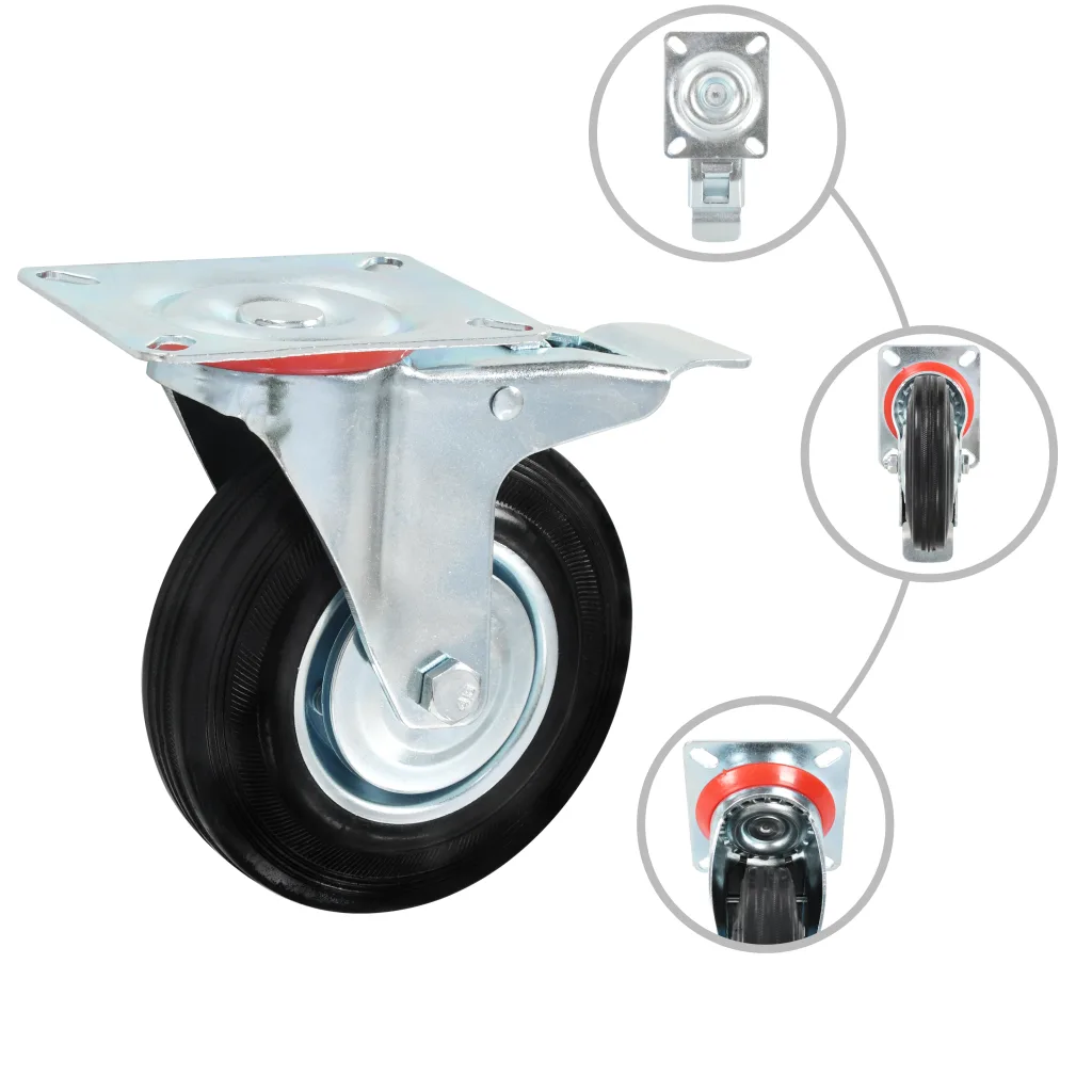 Rodas giratórias com travões duplos 4 pcs 125 mm