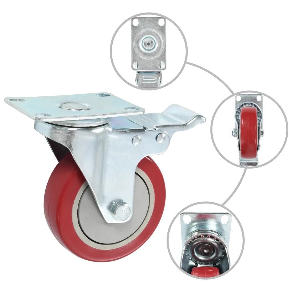 Rodas giratórias com travões duplos 4 pcs 100 mm