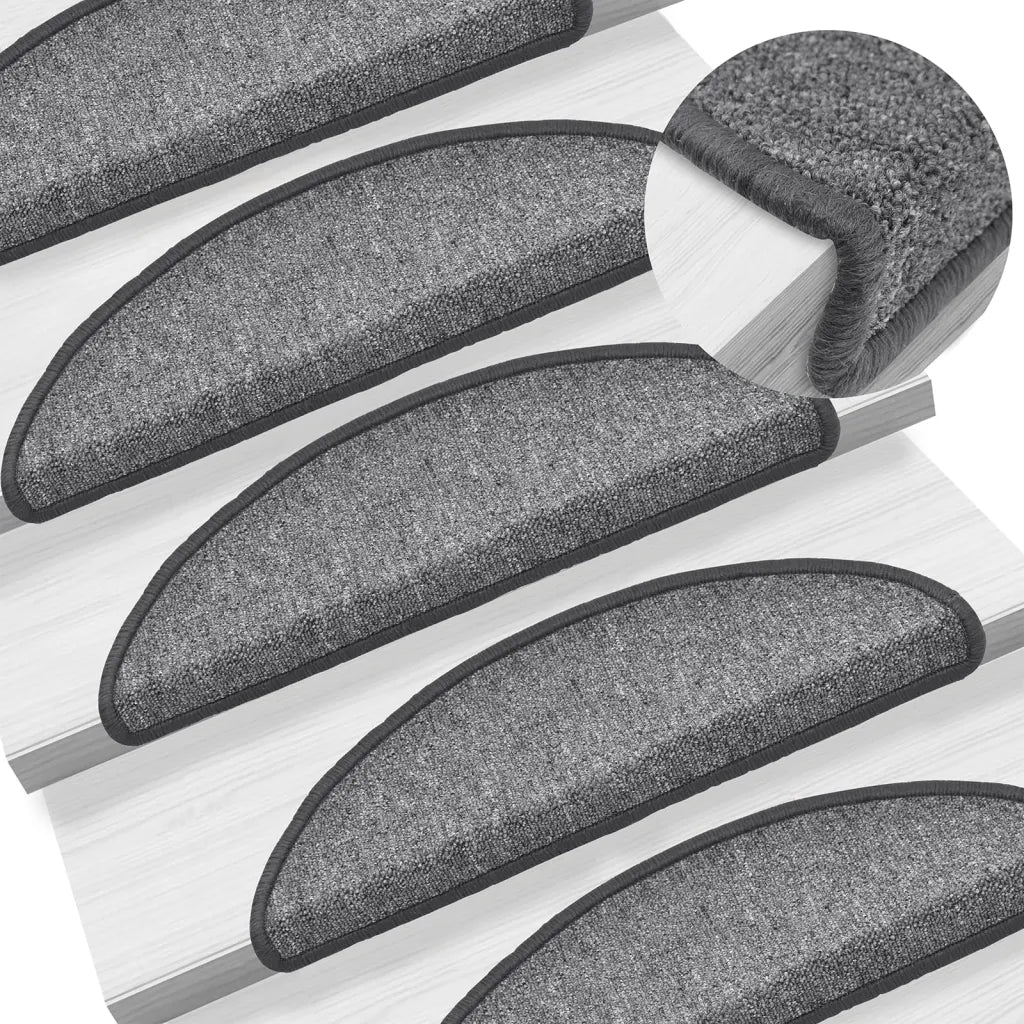Tapetes de escada 15 peças 56x17x3 cm cinza escuro semicircular