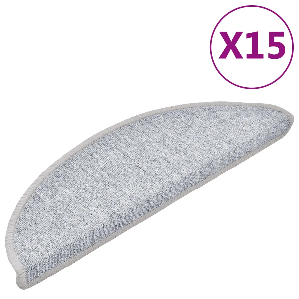 Tapetes de escada 15 pcs 56x17x3 cm cinzento claro