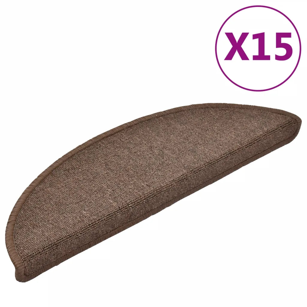 Tapetes de escada 15 peças 56x17x3 cm  café meio redondo