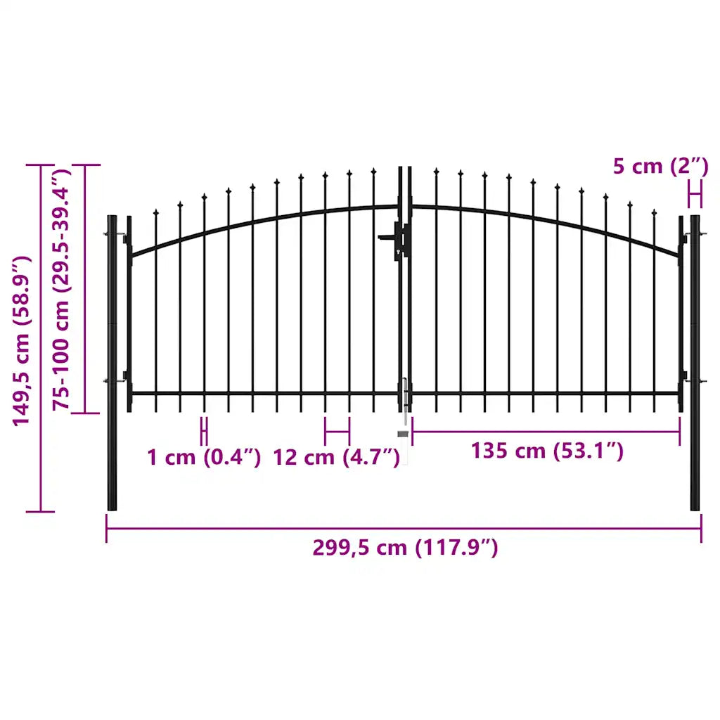 Portão de cerca de porta dupla Woerden com topo em forma de lança 299,5x149,5 cm