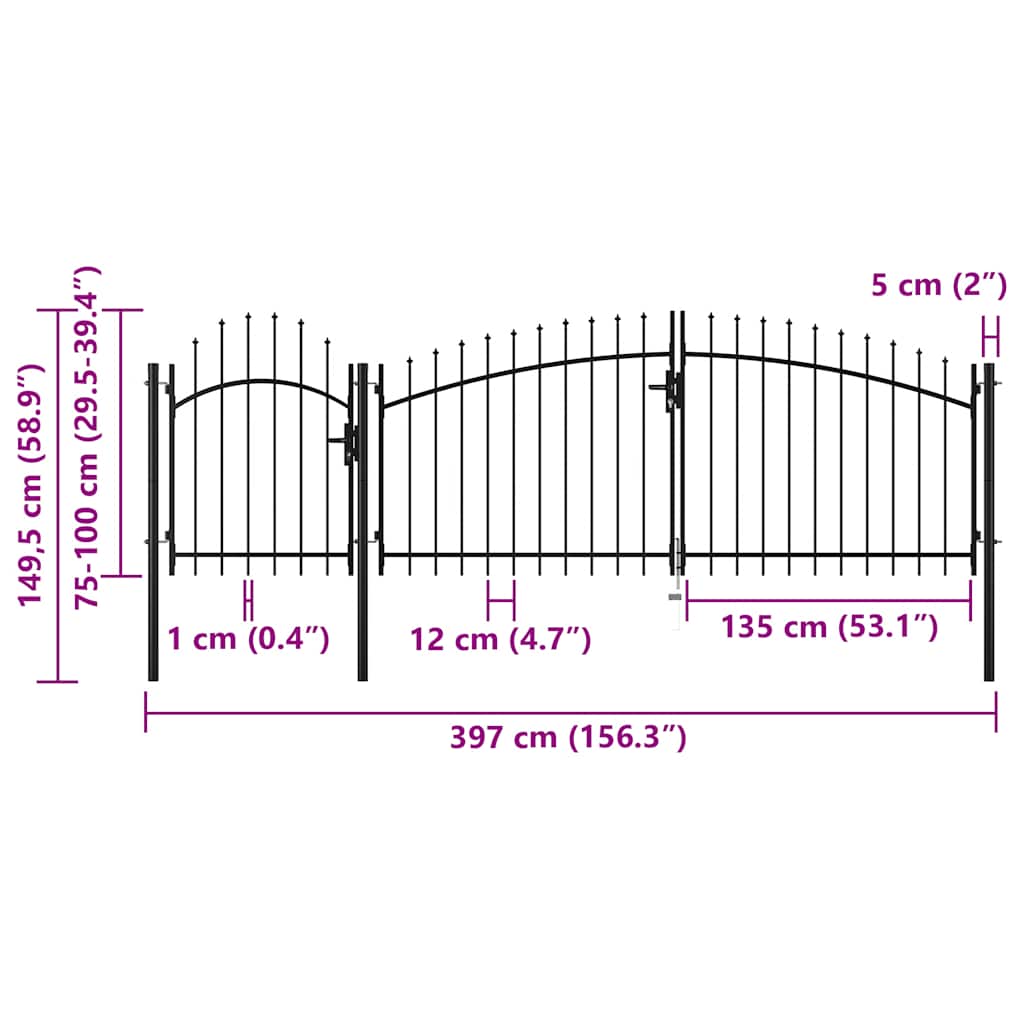 vidaXL Portão de jardim 1,5x4 m aço preto