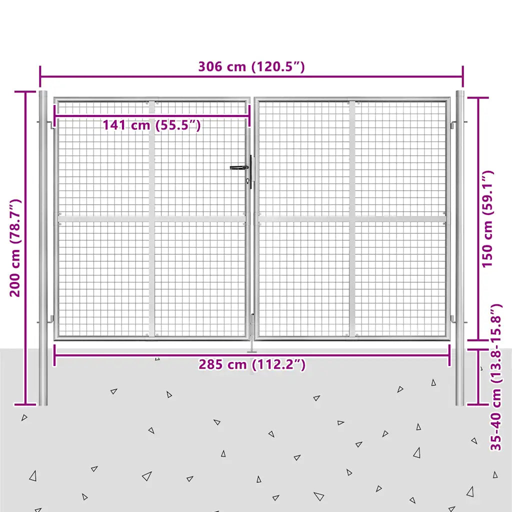Portão de jardim em aço galvanizado 306x200 cm