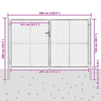 Portão de jardim em aço galvanizado 306x200 cm