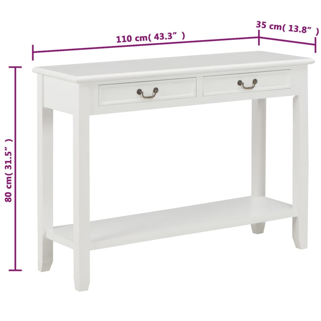 vidaXL Mesa consola 110x35x80 cm madeira branco