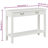vidaXL Mesa consola 110x35x80 cm madeira branco