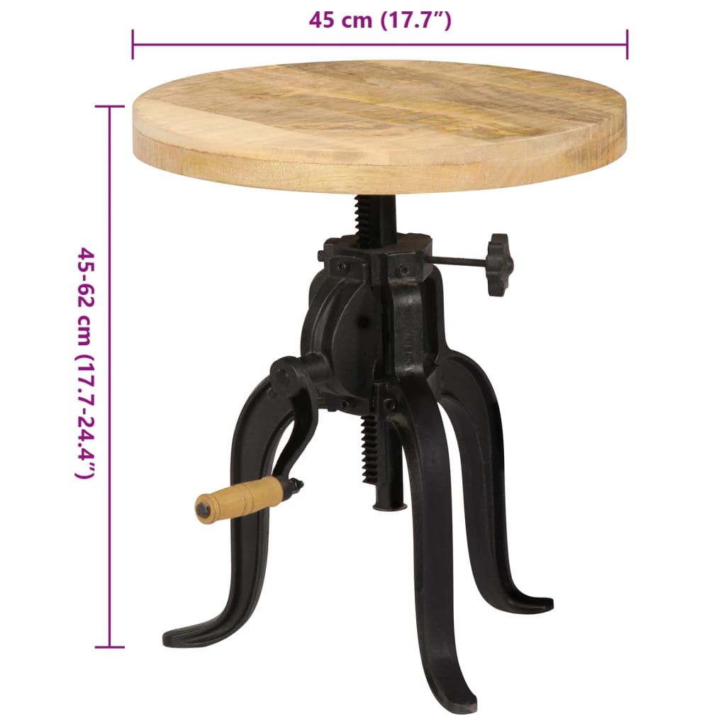 vidaXL Mesa de apoio 45 x (45-62) cm madeira mangueira e ferro fundido