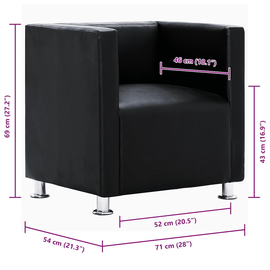 vidaXL Poltrona em forma de cubo couro artificial preto