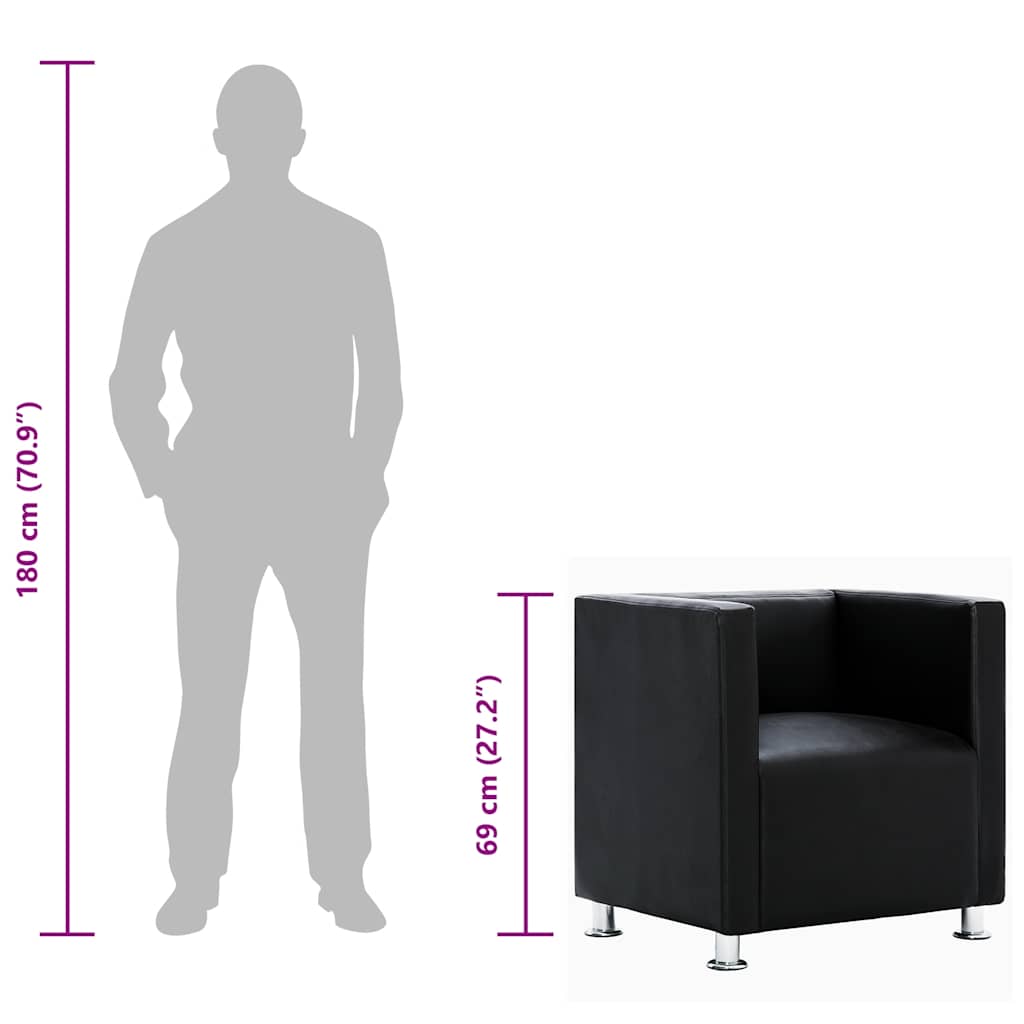 vidaXL Poltrona em forma de cubo couro artificial preto
