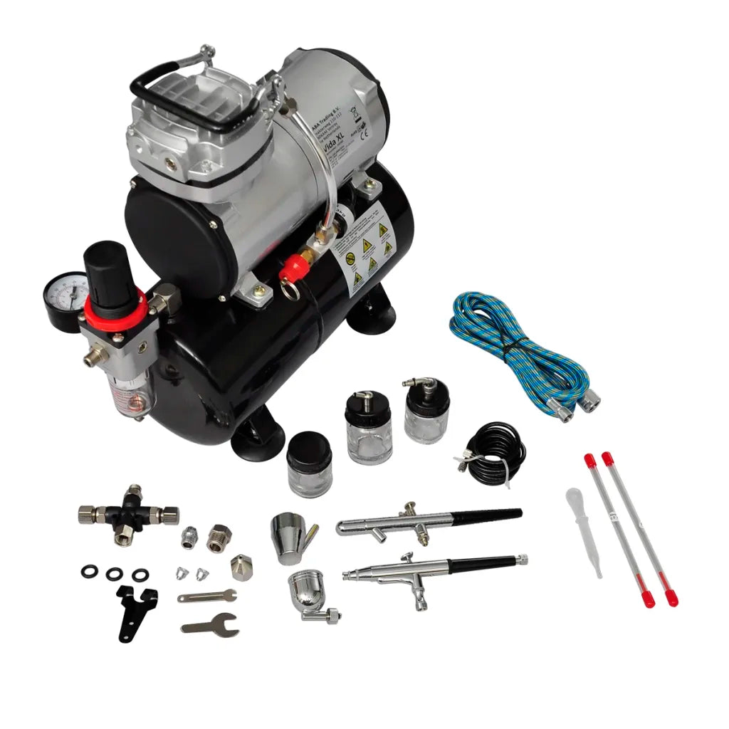 Conjunto de compressor de ar com 2 aerógrafos