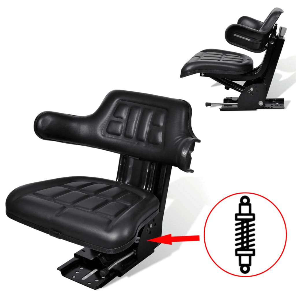 vidaXL Assento de trator com suspensão, preto