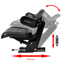 vidaXL Assento de trator com suspensão, preto