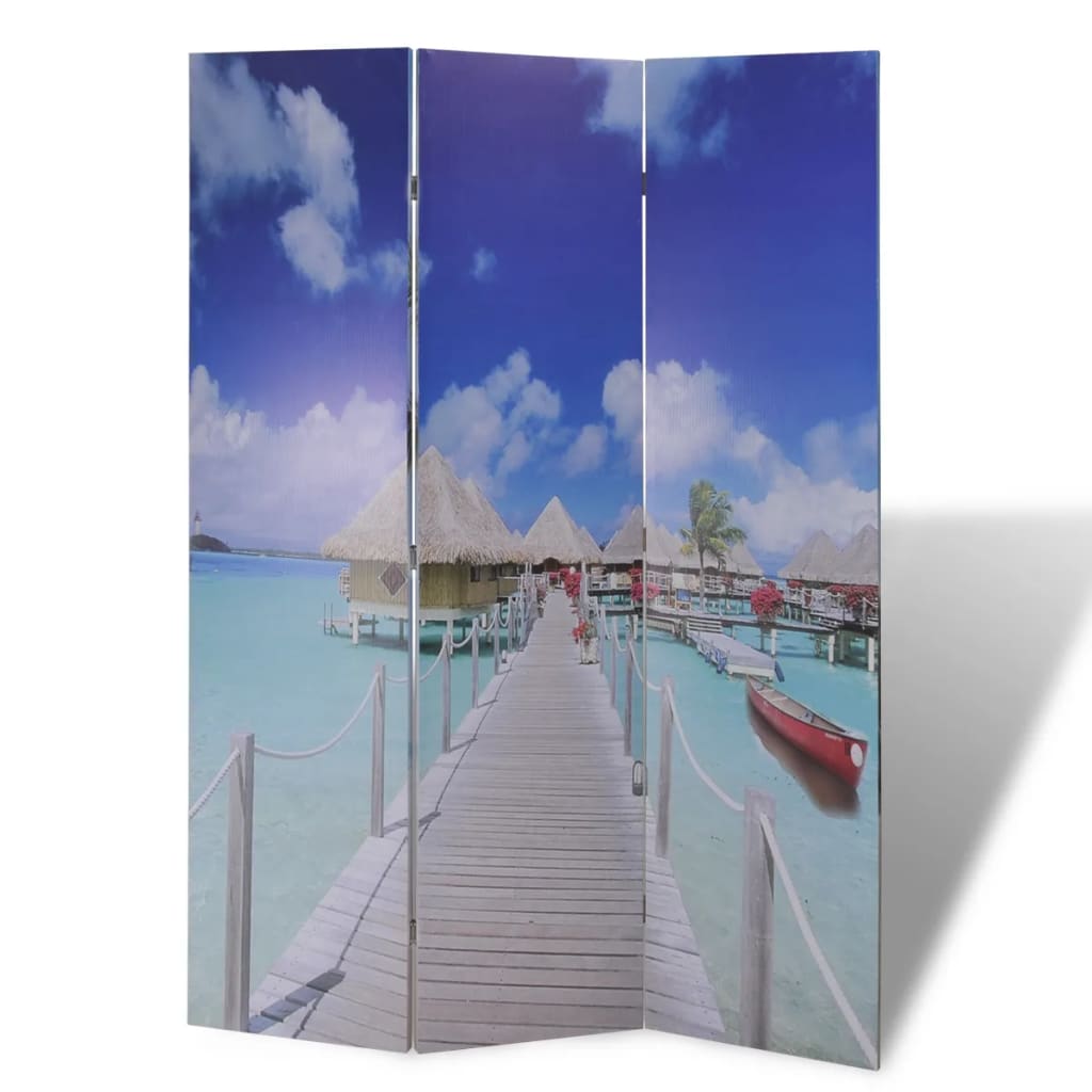 vidaXL Biombo dobrável com estampa de praia 120x170 cm