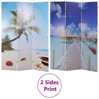 vidaXL Biombo dobrável com estampa de praia 120x170 cm