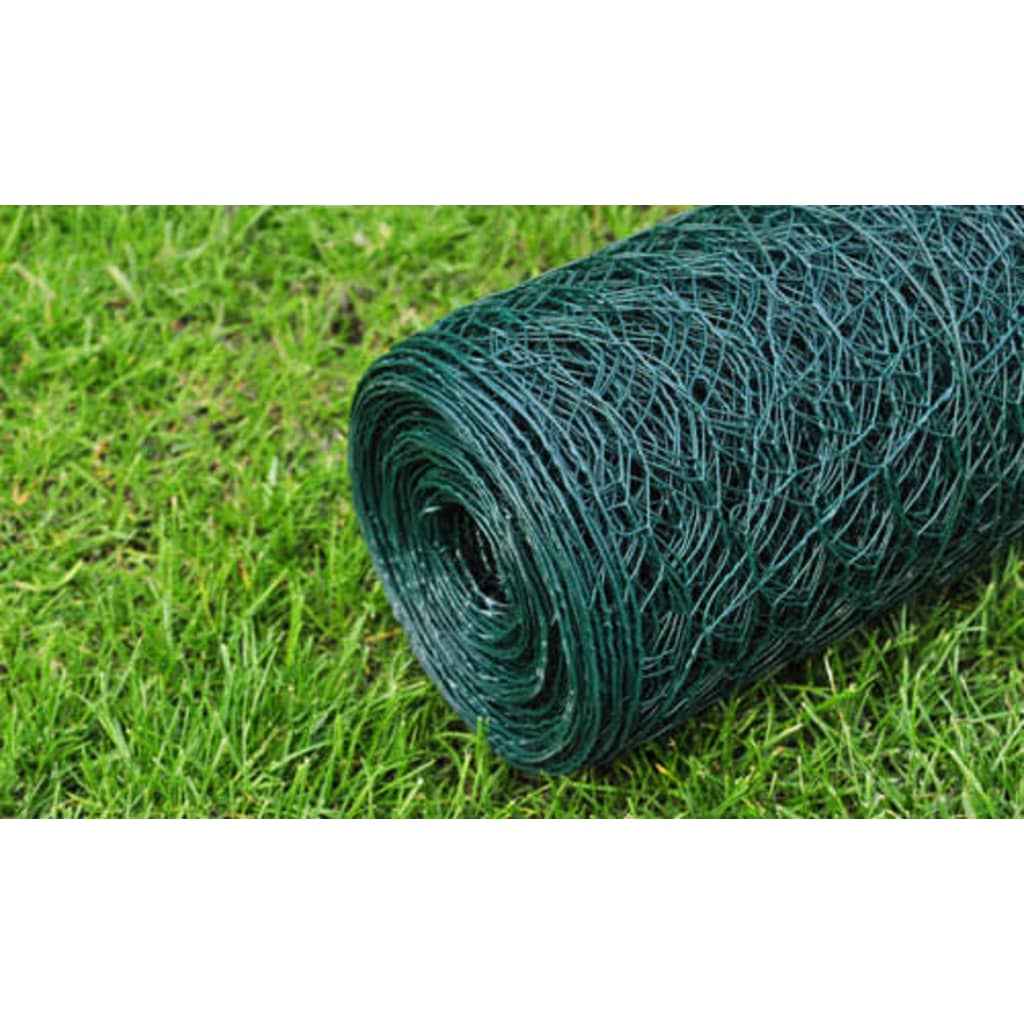 vidaXL Cerca de arame galinheiro c/ revestimento em PVC 25x0,5 m verde