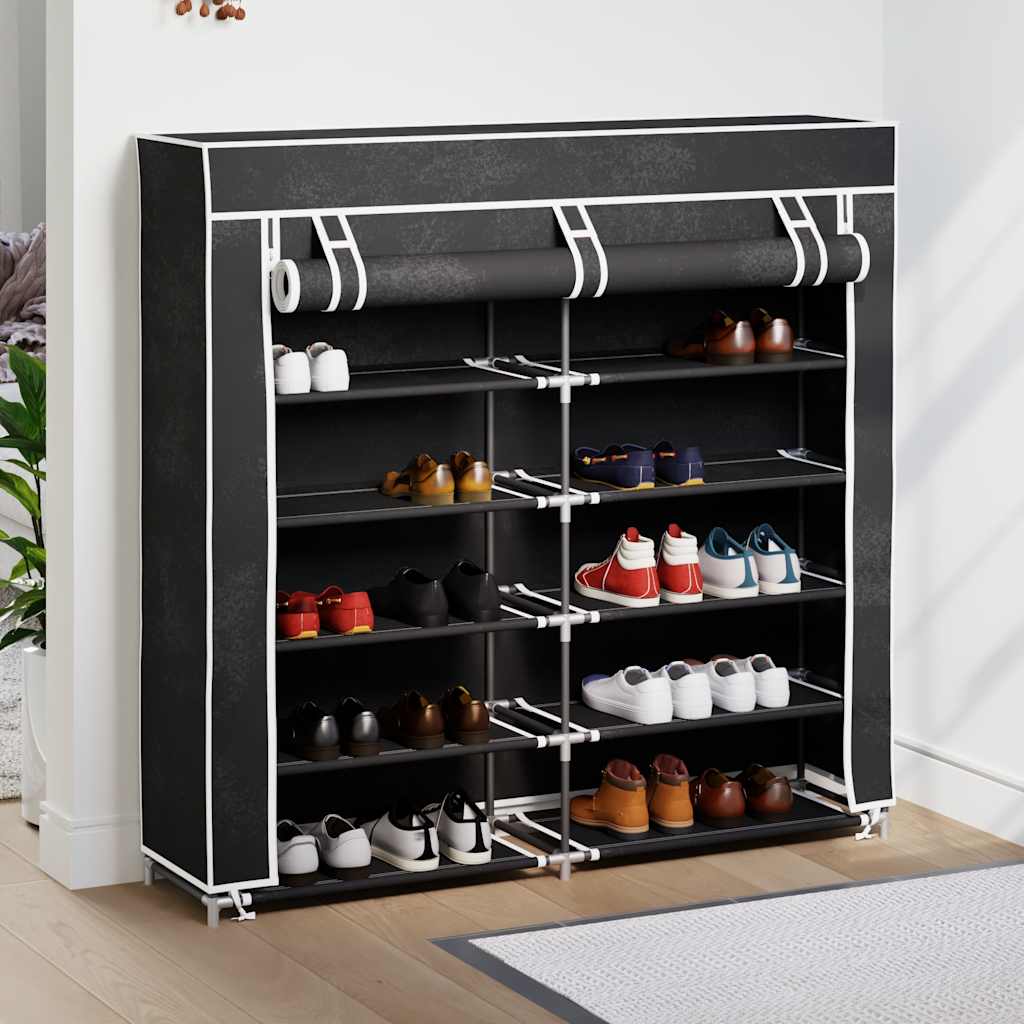 vidaXL Armário p/ sapatos com cobertura 115x28x110cm tecido preto