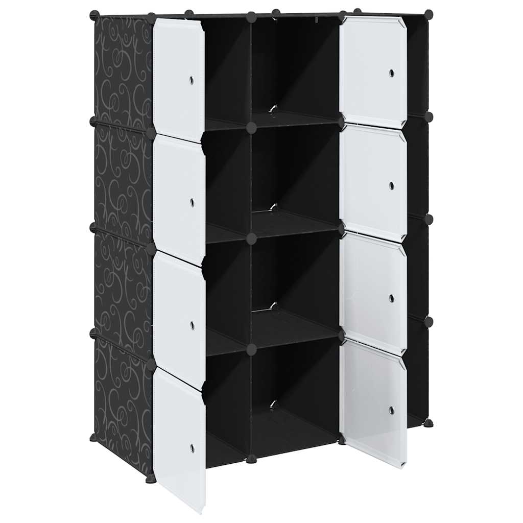 vidaXL Armário plástico modular 9 gavetas 109x36,5x143 cm preto branco
