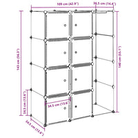 vidaXL Armário plástico modular 9 gavetas 109x36,5x143 cm preto branco