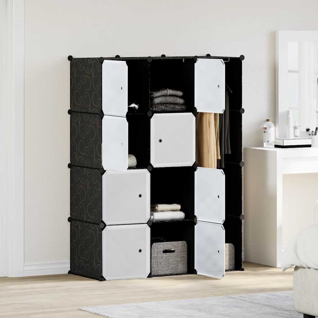 vidaXL Armário plástico modular 9 gavetas 109x36,5x143 cm preto branco