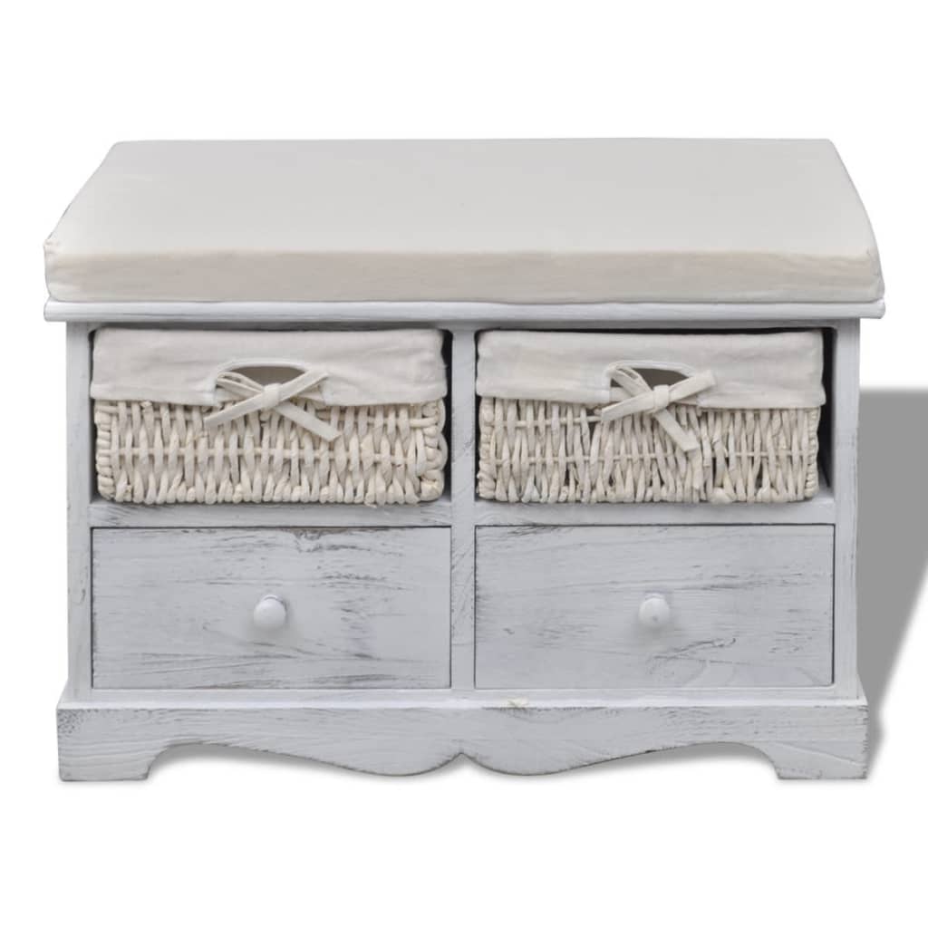 vidaXL Banco de arrumação 62x33x42 cm madeira de paulownia branco