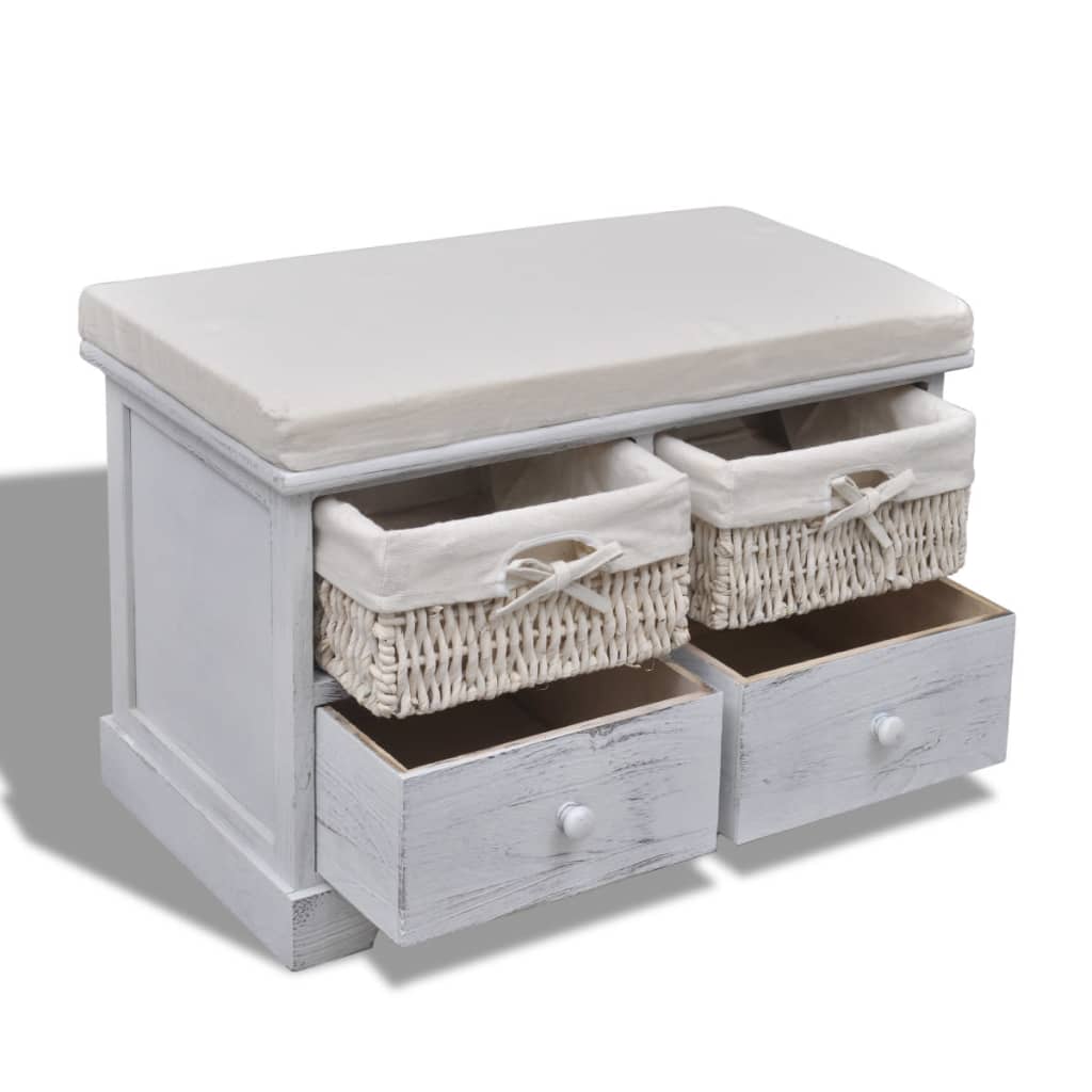vidaXL Banco de arrumação 62x33x42 cm madeira de paulownia branco