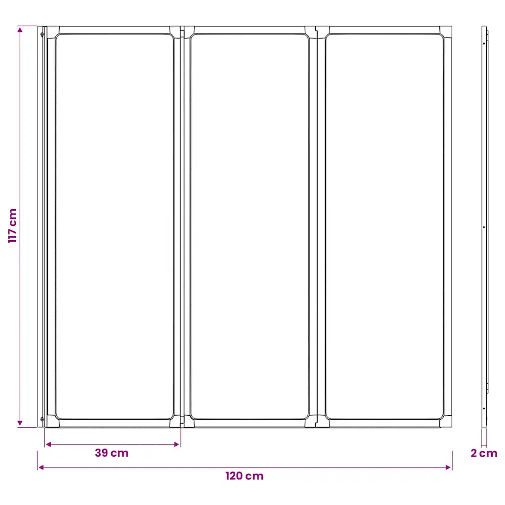 Painel de vidro dobrável para duche 3 peças 117 x 120 cm