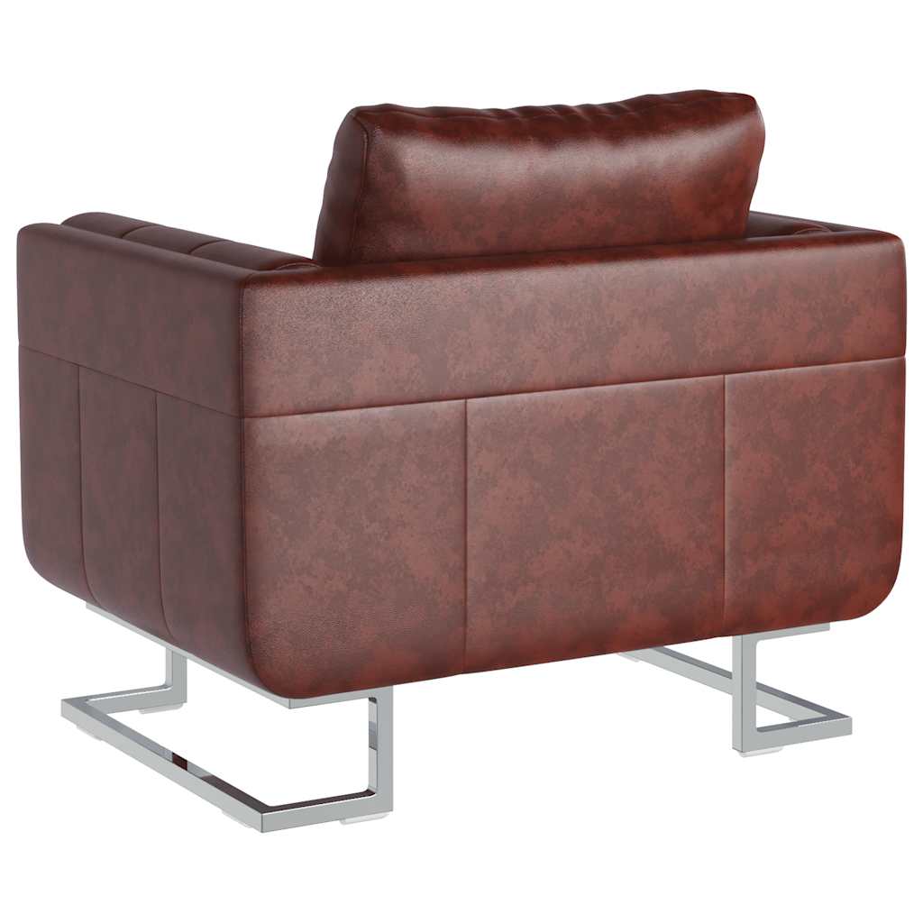 vidaXL Poltrona cubo com pés cromados couro artificial castanho