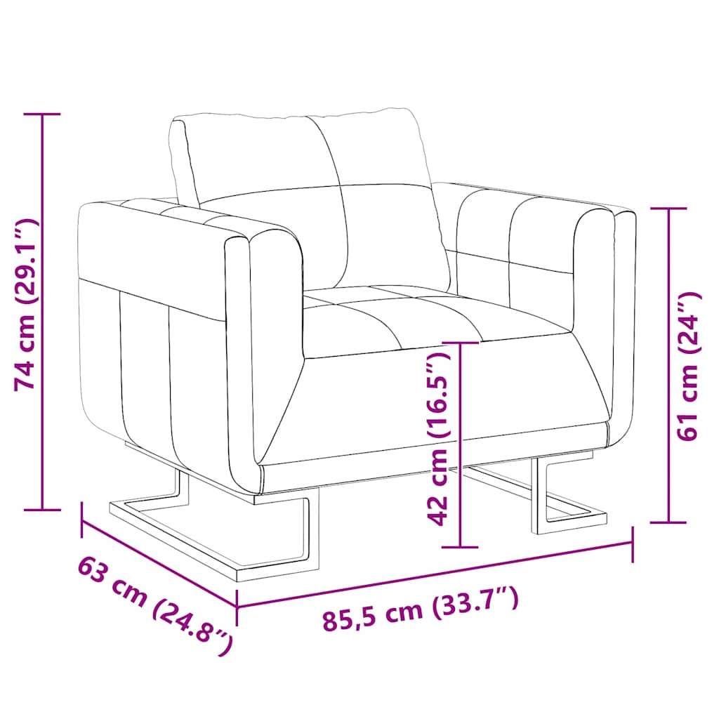 vidaXL Poltrona cubo com pés cromados couro artificial castanho