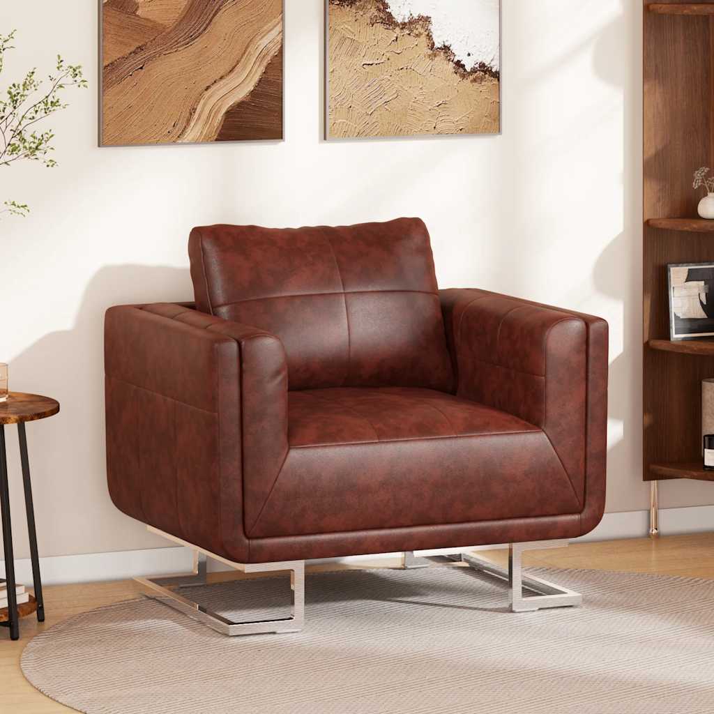 vidaXL Poltrona cubo com pés cromados couro artificial castanho