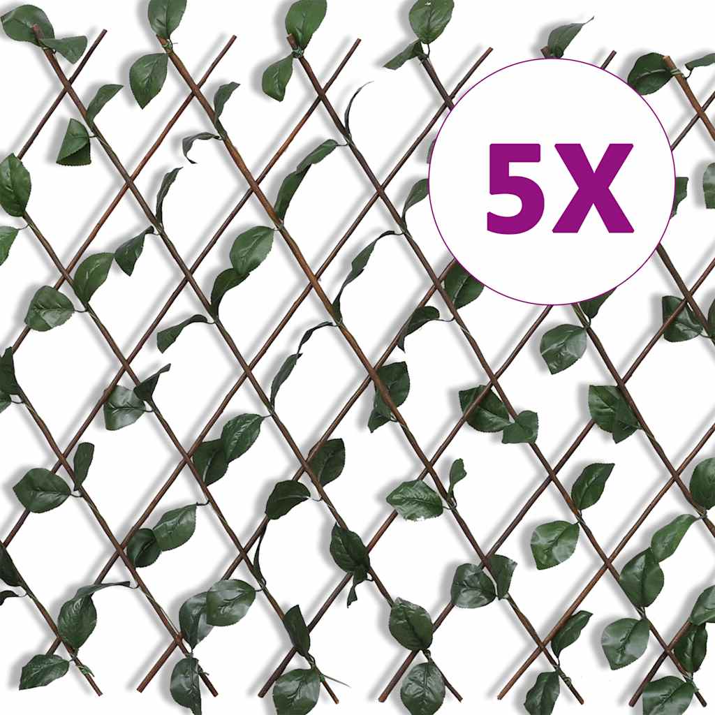 vidaXL Cerca em treliça salgueiro c/ folhas artificiais 5 pcs 180x90cm