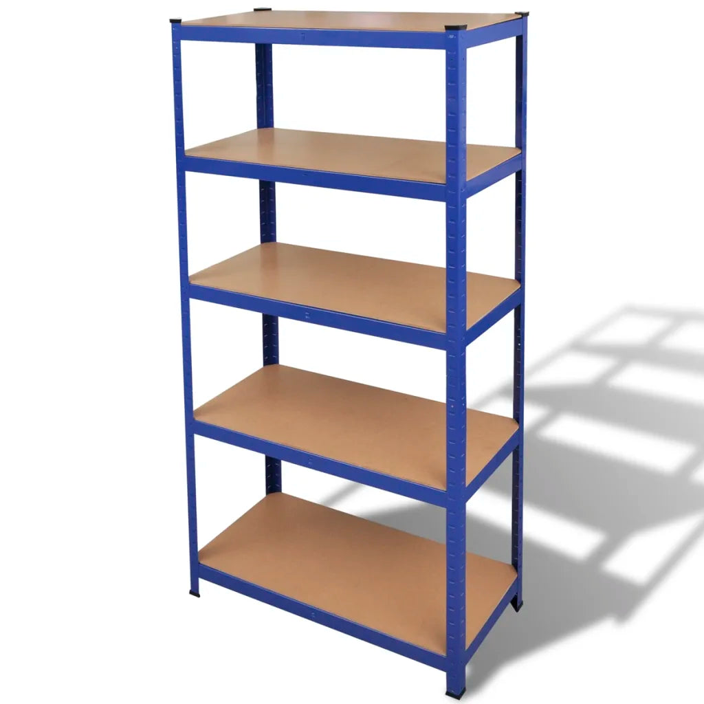 5-Layer Storage Shelf Blue Steel&Madeira de engenharia