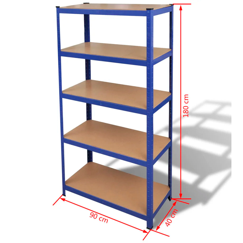 5-Layer Storage Shelf Blue Steel&Madeira de engenharia