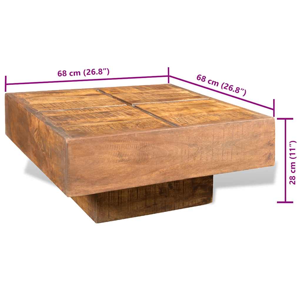 vidaXL Mesa de centro quadrada em madeira de mangueira maciça castanho