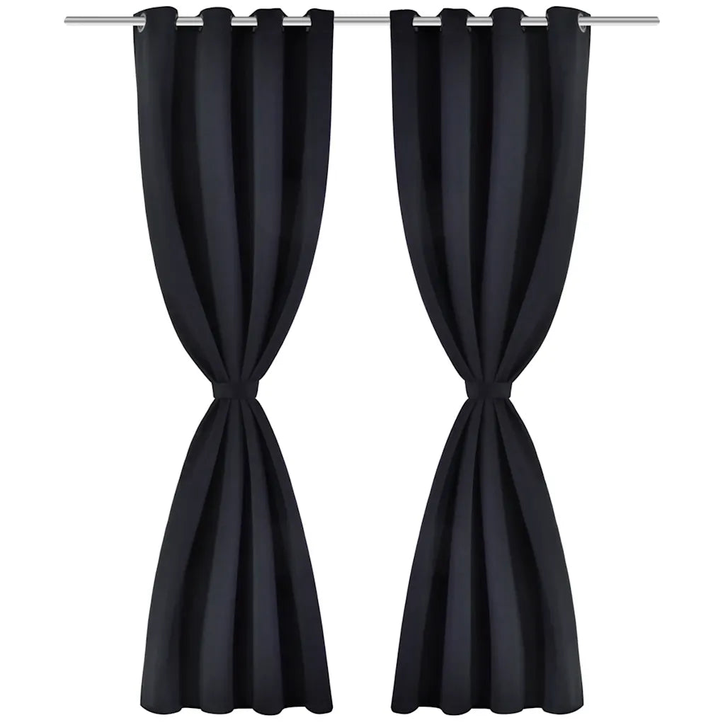 2 pcs Cortinas Blecaute com Argolas de Metal Preta