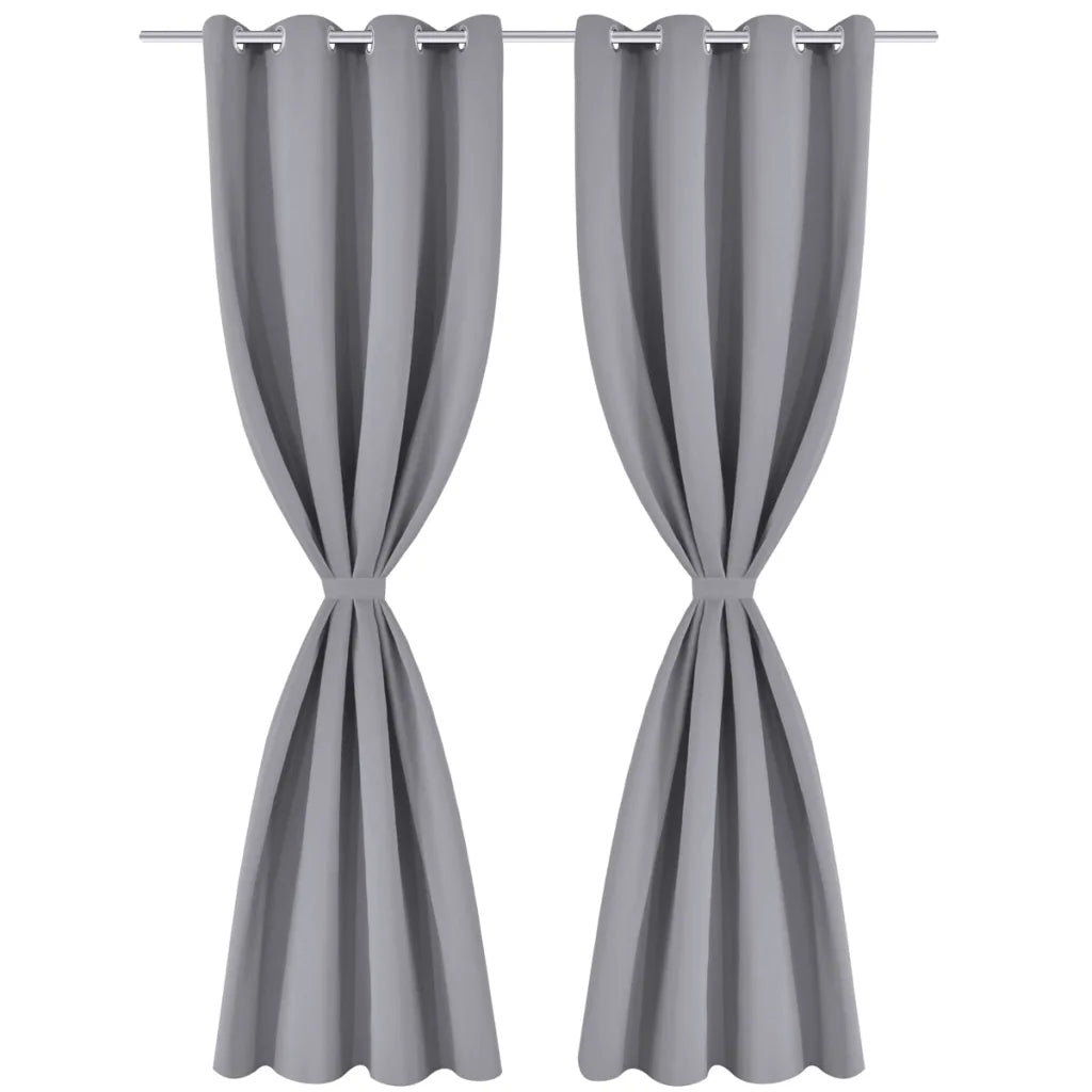 Cortinas opacas com anéis metálicos, cinzento, 2 pcs,