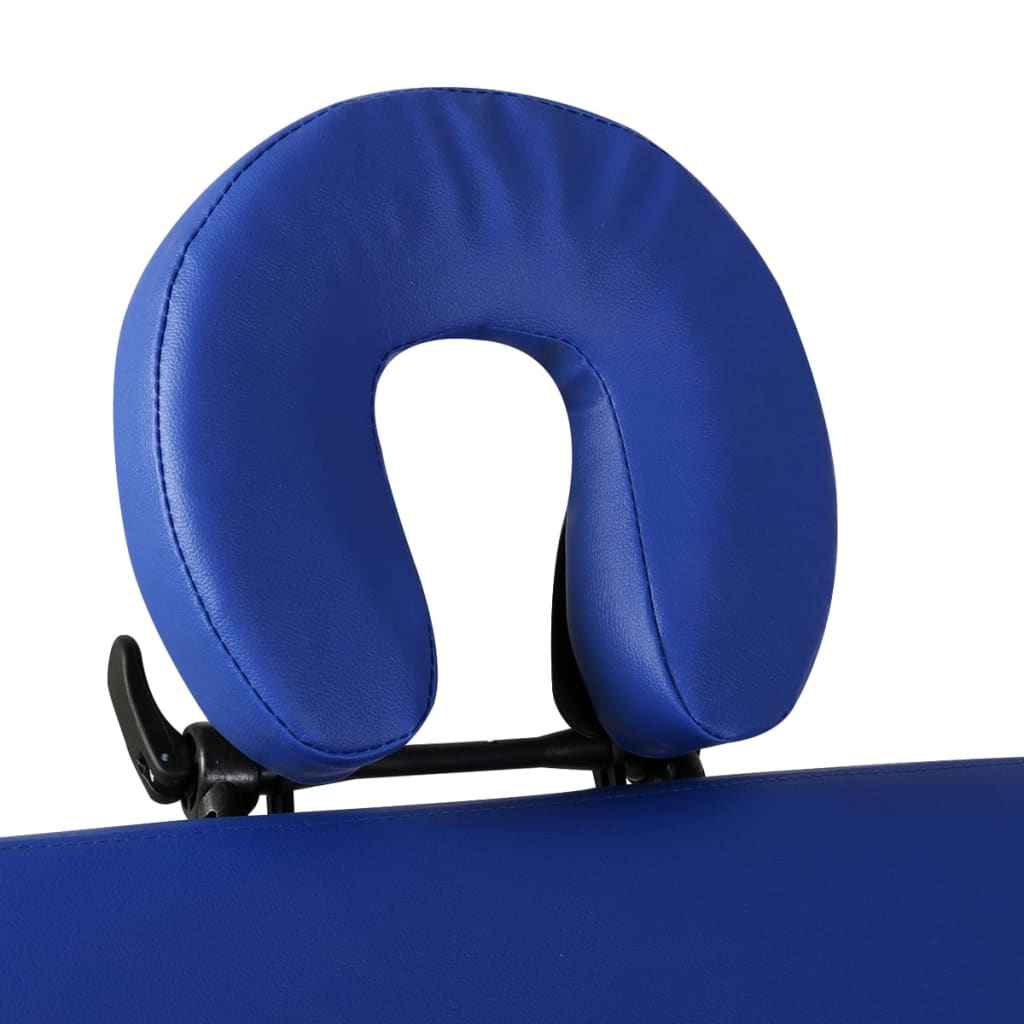 vidaXL Mesa massagem dobrável 2 zonas c/ estrutura de madeira azul