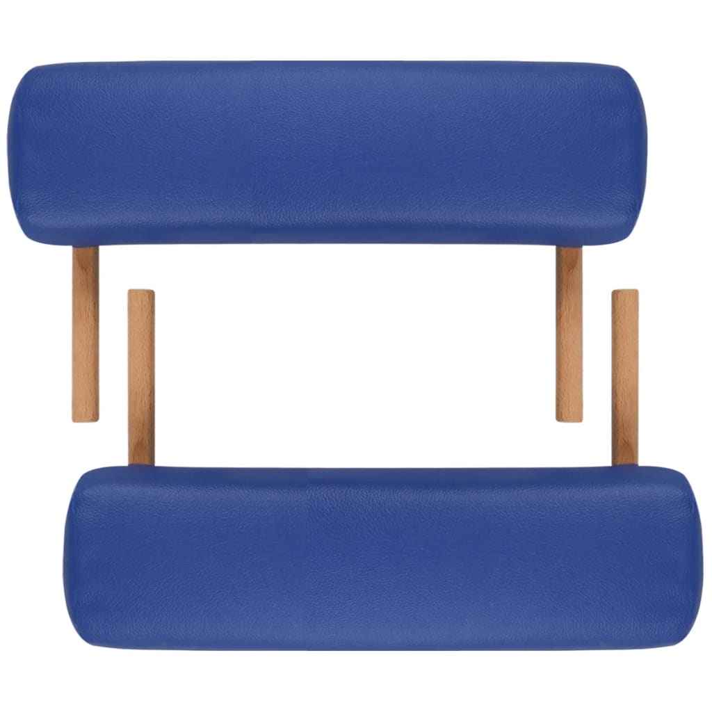 vidaXL Mesa massagem dobrável 2 zonas c/ estrutura de madeira azul