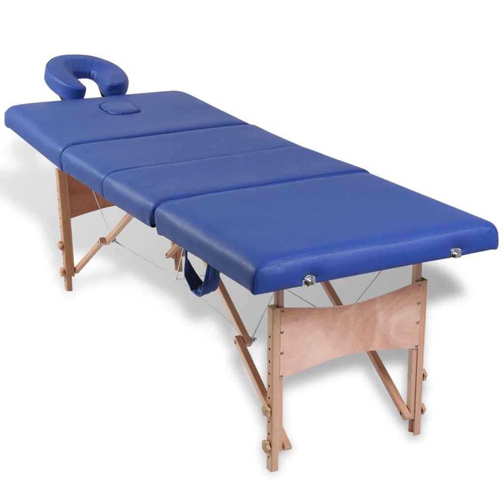 vidaXL Mesa massagens dobrável 4 zonas estrutura de madeira azul