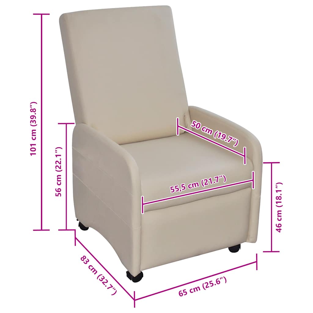 vidaXL Poltrona reclinável em couro artificial creme