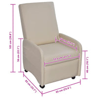 vidaXL Poltrona reclinável em couro artificial creme