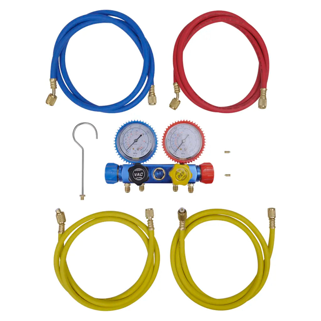 Conjunto manómetro colector com 4 formas para ar condicionado