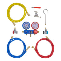 Conjunto manómetro colector 2 formas num kit de ferramentas
