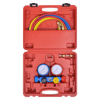 Conjunto manómetro colector 4 formas num estojo de ferramentas